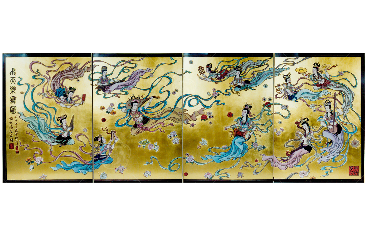刻漆壁畫(huà)《飛天樂(lè)舞圖》